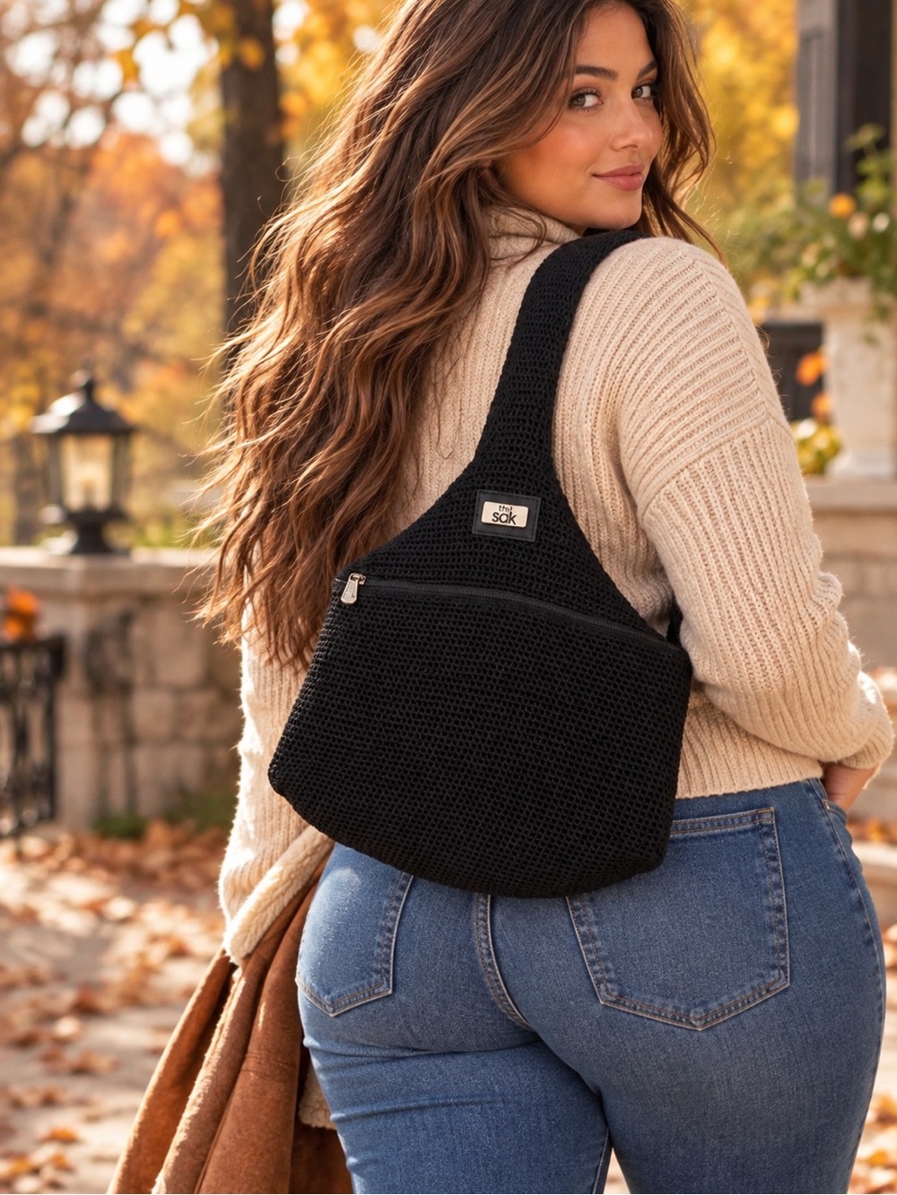 The Sak Black Crochet Hobo Shoulder Bag Boho Y2K Zip Pocket